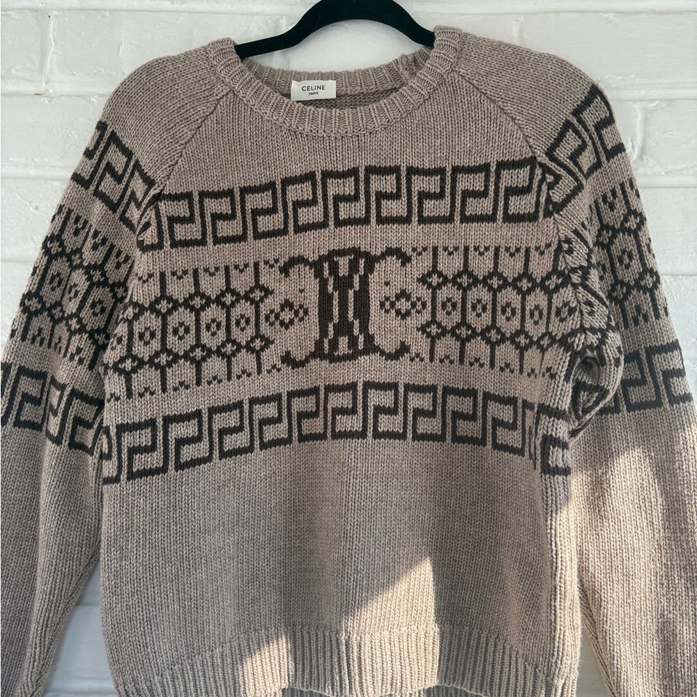 Celine Women’s Beige and Dark Brown Triomphe Sweater